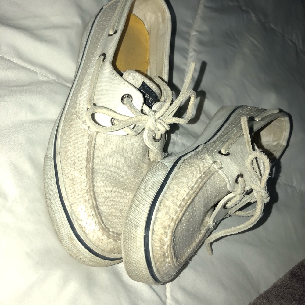 white sequin sperrys